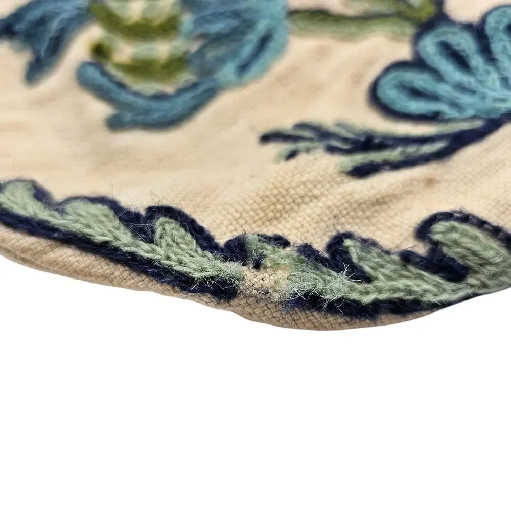 Vintage Crewel Embroidered Pillow Cover Round 12